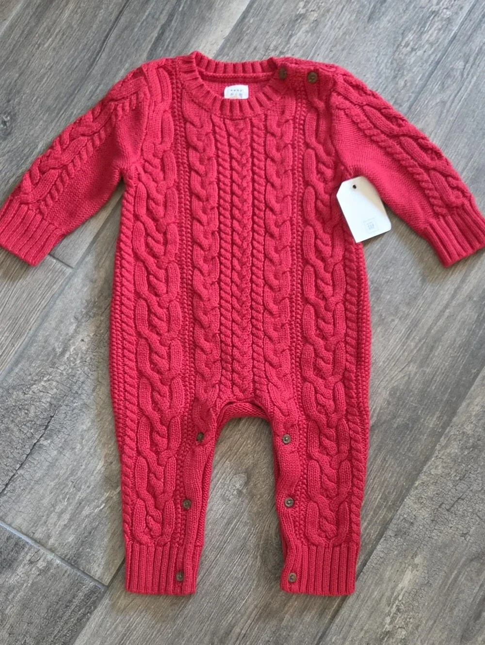 GAP Baby NWT 3-6 Months Red Cable Knit One-Piece Romper